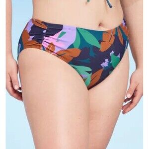 NWT Shade & Shore Shirred Medium Coverage Hipster Bikini Bottom
